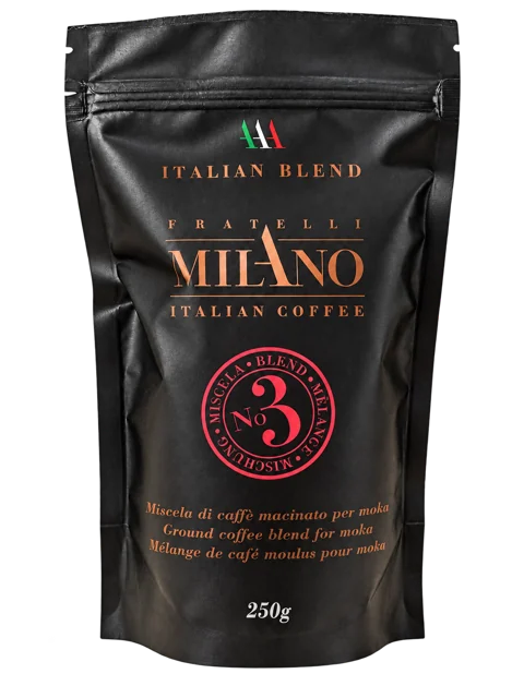 Confezione Fratelli Milano N°3, 250 grammi di caffè macinato per moka